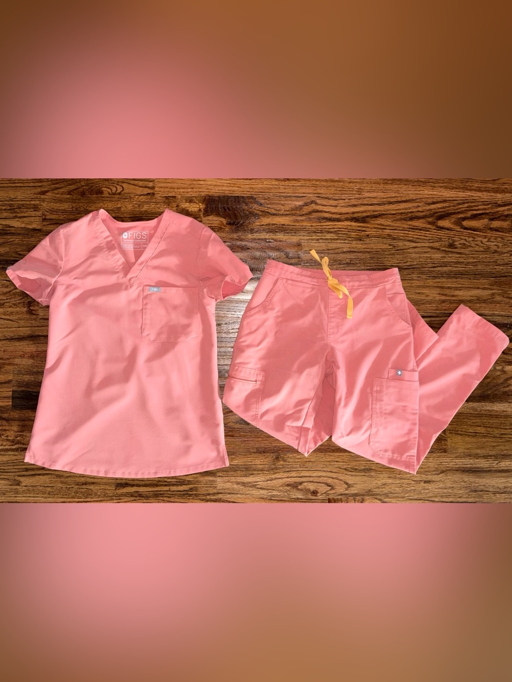 Figs scrubs set, coral, Catarina Scrub Top XXS, Yola Slim Scrub Pants XXS/P